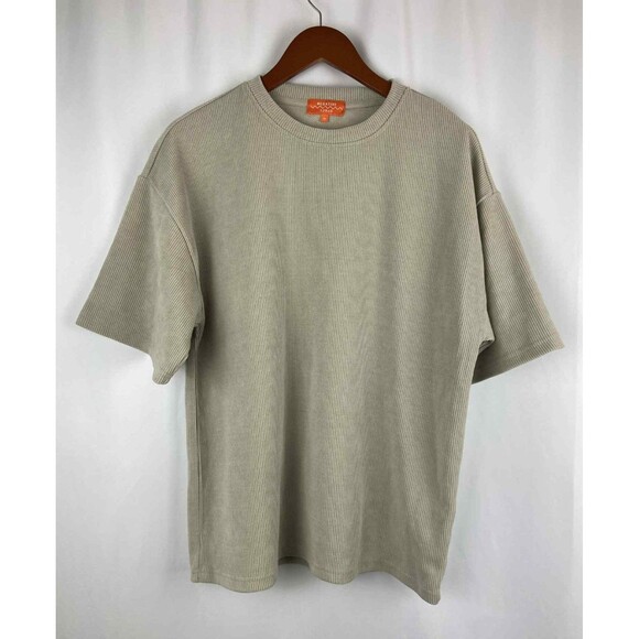 EUC Negative Space Men's Ribbed Beige T-Shirt Size Medium Tan Basic Soft Casual - Picture 1 of 9